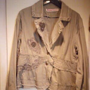 Jacket for fall embroidered with embellishment khaki green L New
